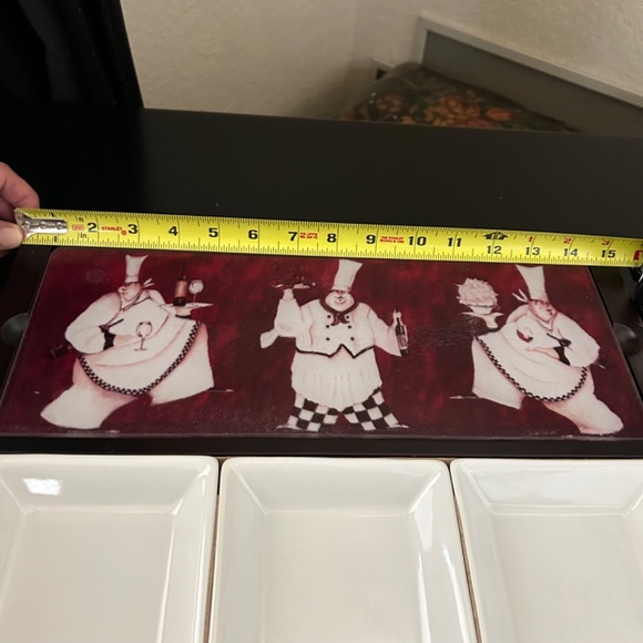 Vintage Wooden Tray Cutting Board/Cheese Board and 3 Appetizer Dishes - Picture 4 of 8